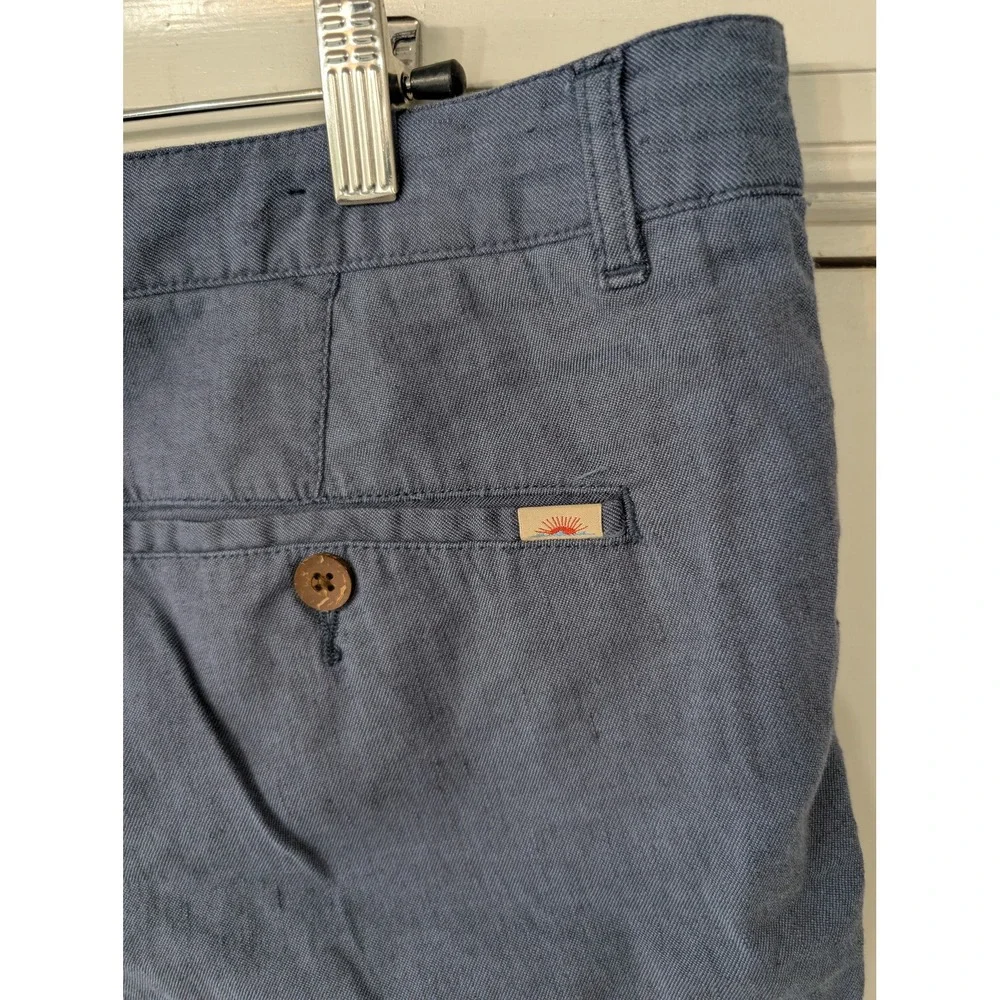 Faherty Men Blue Linen Organic Cotton Blend Flat Front Shorts Size 36 beachy